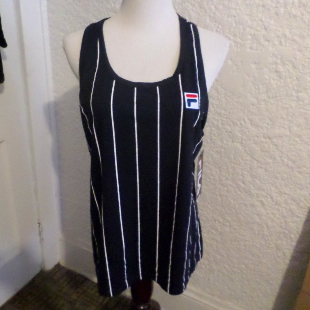Fila Women's Navy & White Pinstripe Racerback Tank NWT Sz L